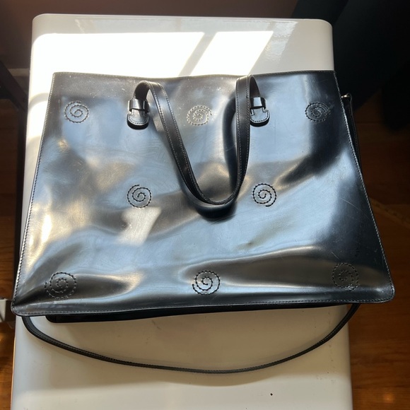 Vintage Furla Leather Tote Y2K Embroidered Swirls - Picture 2 of 10